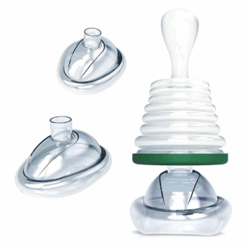 Choking relief decide with adult and child mask sizes shown
