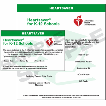 HeartSaver K12 Course Completion Card